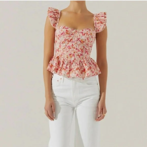 ASTR THE LABEL BAYLIN FLORAL PEPLUM TOP WOMENS SIZE XSMALL - Picture 16 of 16